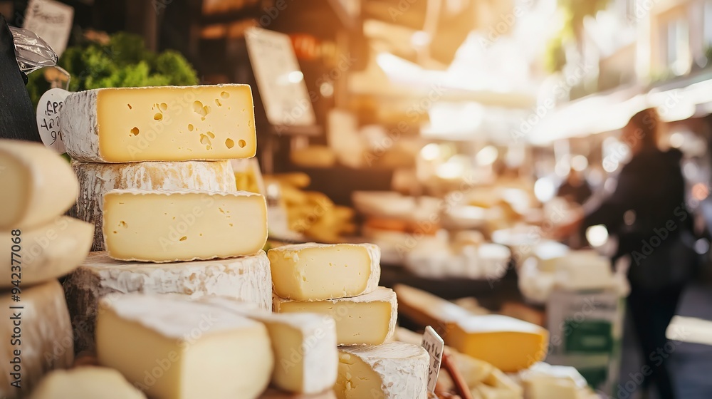 Cheese Market Stall with a Blurred Background Cheese Market Stall with a Blurred Background