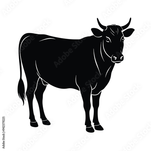 Cow black silhouette isolated on white background Vector illustration