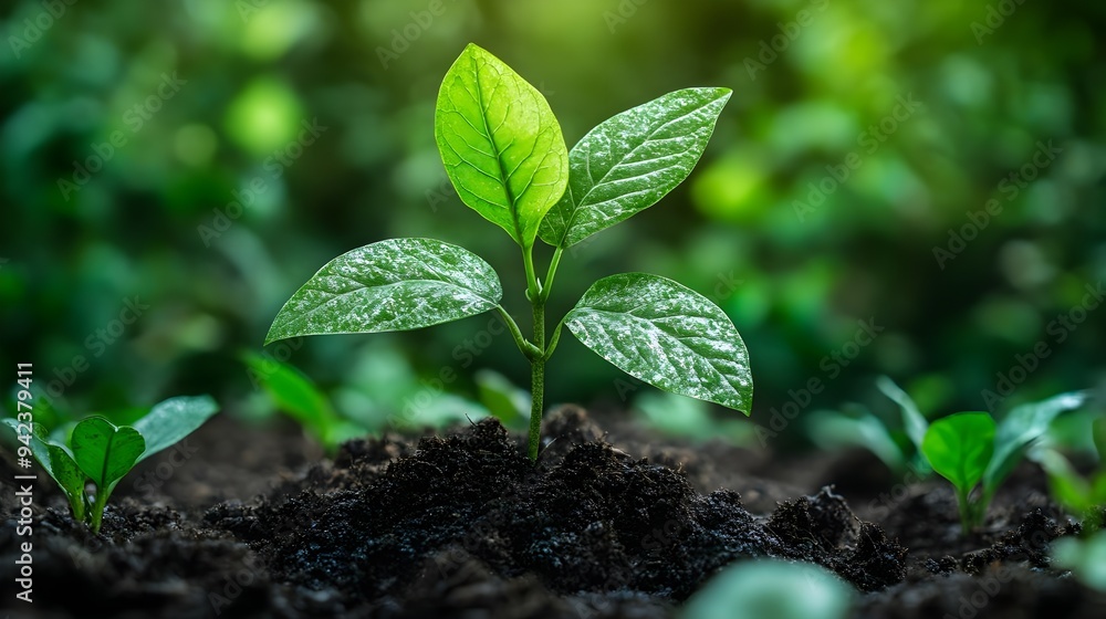 Green Sprout Growing in Soil with Blurred Background Green Sprout Growing in Soil with Blurred Background