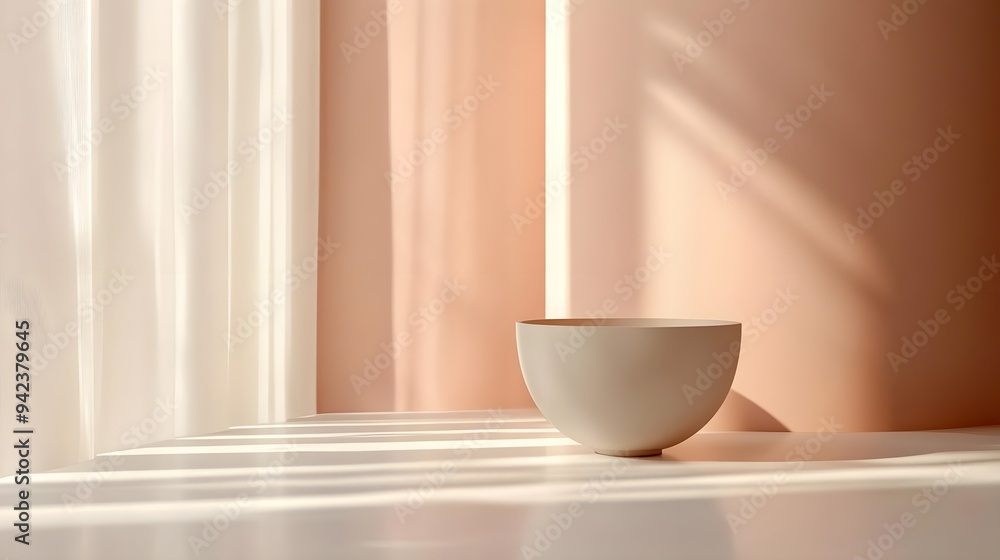 Minimalist Bowl with Sunlight and Curtain Shadows Minimalist Bowl with Sunlight and Curtain Shadows