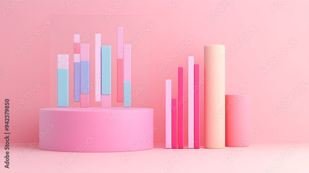 Obraz premium Pink Pastel Geometric Shapes 3D Minimalist Background