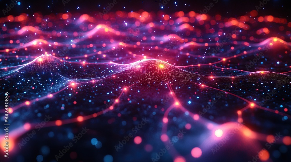 Obraz premium A cyber network grid with artificial neurons marks this technology abstract.