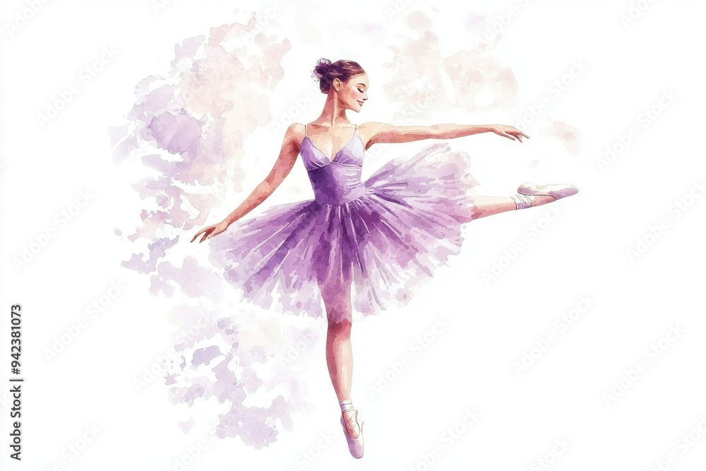 A graceful ballet dancer in a purple tutu performs an elegant pose, embodying art and passion in dance. A graceful ballet dancer in a purple tutu performs an elegant pose, embodying art and passion in dance.
