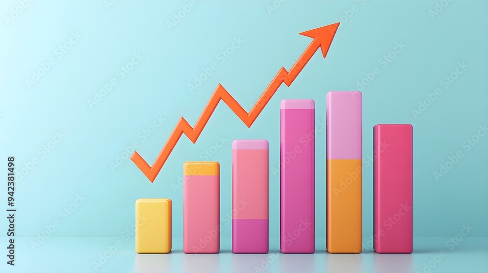 Upward Trend - Colorful 3D Bar Graph with Arrow Upward Trend - Colorful 3D Bar Graph with Arrow