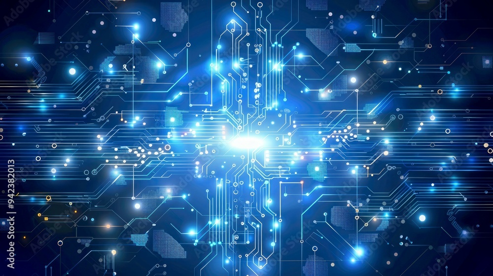 Abstract Circuit Board Pattern with Glowing Lines and Dots Abstract Circuit Board Pattern with Glowing Lines and Dots