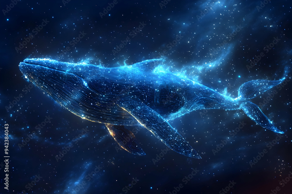 A stunning cosmic whale swimming through a galaxy of stars, glowing and ethereal, symbolizing the beauty of the universe. A stunning cosmic whale swimming through a galaxy of stars, glowing and ethereal, symbolizing the beauty of the universe.