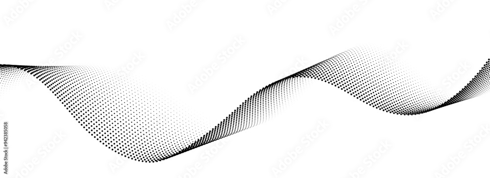 Dotted wave line background. Black halftone undulate pattern. Curve dashed gradient design element for poser, banner, presentation, booklet. Abstract flowing particle dot line wallpaper. Vector Dotted wave line background. Black halftone undulate pattern. Curve dashed gradient design element for poser, banner, presentation, booklet. Abstract flowing particle dot line wallpaper. Vector