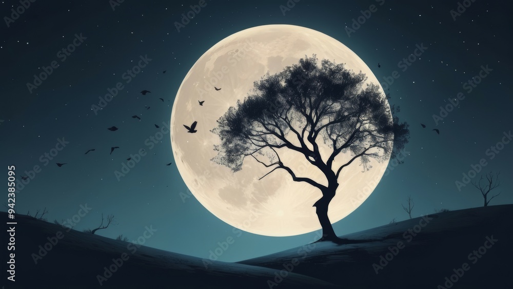 moon and tree on the hill moon and tree on the hill