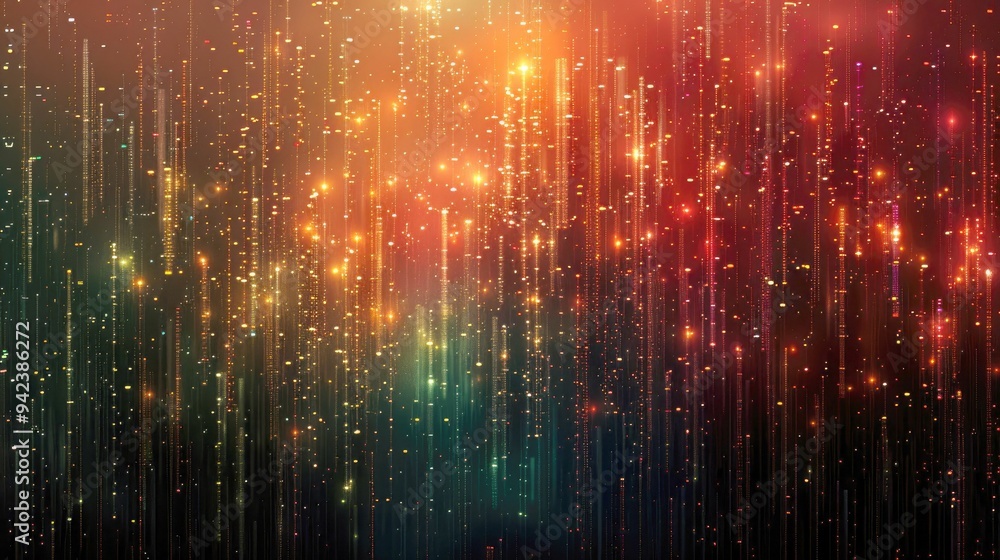 Abstract Digital Rain of Light Streaks and Glowing Particles Abstract Digital Rain of Light Streaks and Glowing Particles