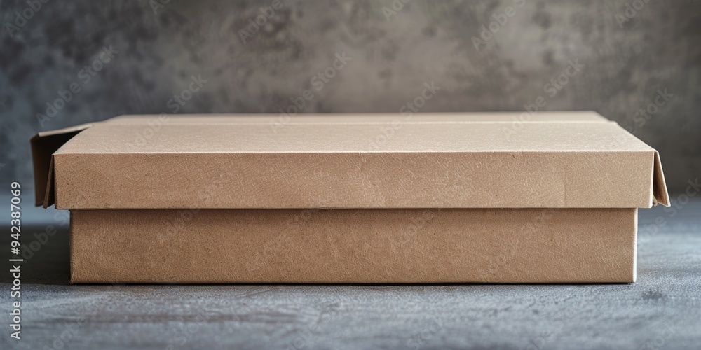 A brown cardboard box sitting on a table, great for background or prop use A brown cardboard box sitting on a table, great for background or prop use