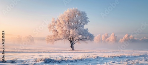 Winter Landscape Frozen Tree In Filed