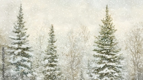 Winter Christmas Forest Trees Snowfall