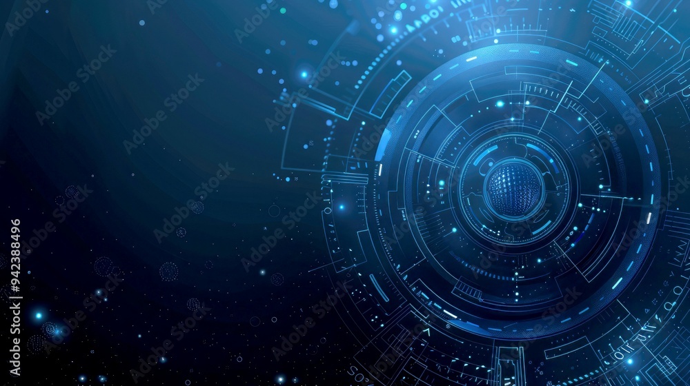 Abstract Blue Digital Interface with Glowing Circles and Lines Abstract Blue Digital Interface with Glowing Circles and Lines
