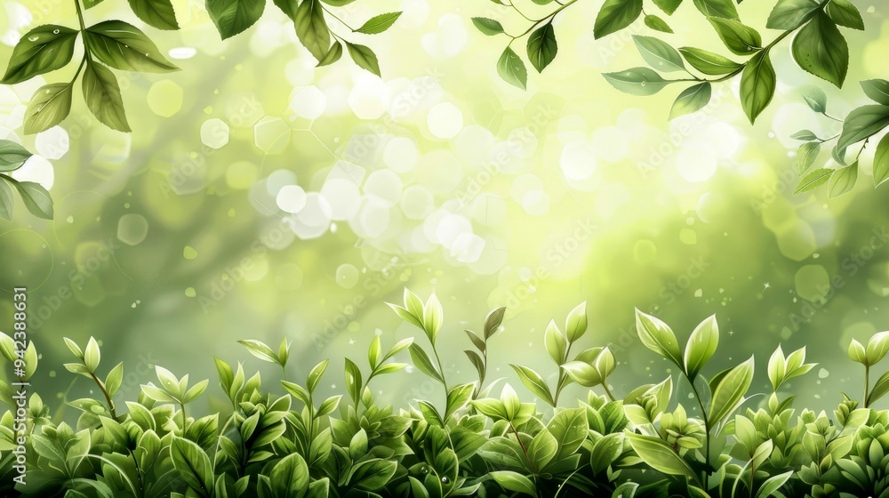 Lush Green Foliage and Soft Sunlight in a Forest Clearing Lush Green Foliage and Soft Sunlight in a Forest Clearing