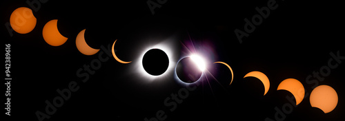 USA, Wyoming. Digital composite image of phases of total solar eclipse.