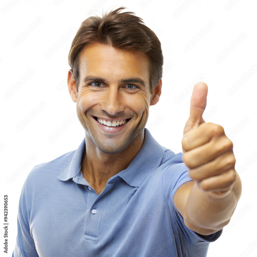 Man giving a thumbs up, expressing happiness and confidence Man giving a thumbs up, expressing happiness and confidence
