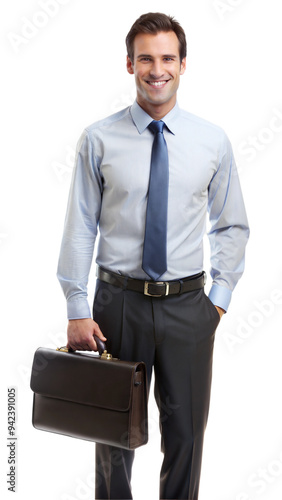 Businessman holding a briefcase, ready for a professional meeting photo