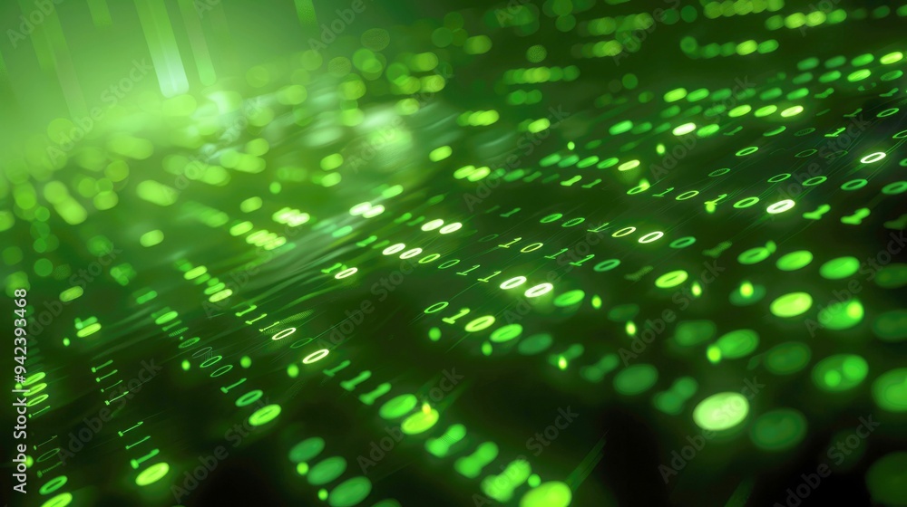 Abstract Green Binary Code Background with Glowing Lights Abstract Green Binary Code Background with Glowing Lights