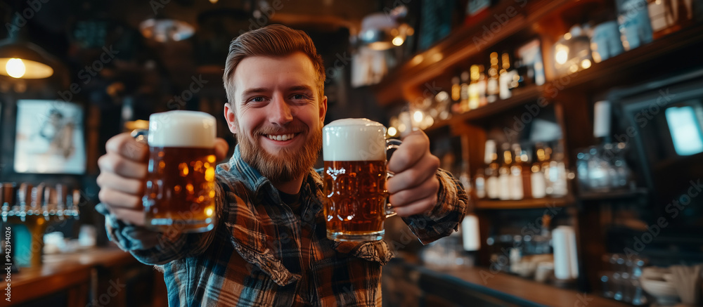 Oktoberfest. Close up a Friendly People holding a Big mug Beer with copy space for text. Bavarian Oktoberfest Background.
Oktoberfest. Close up a Friendly People holding a Big mug Beer with copy space for text. Bavarian Oktoberfest Background.