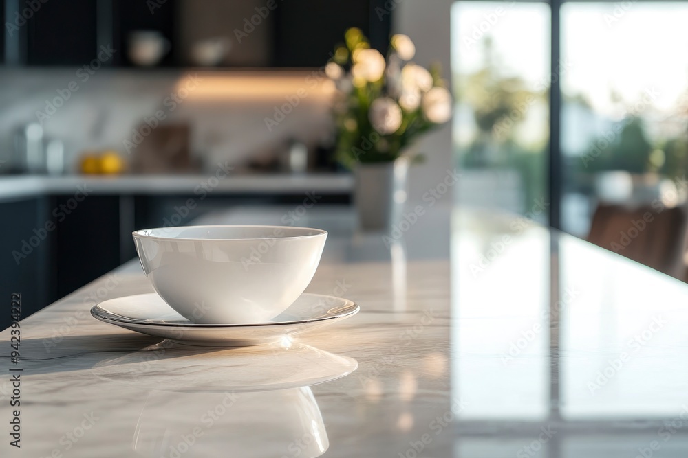 Marble top table and kitchen background with generative ai Marble top table and kitchen background with generative ai
