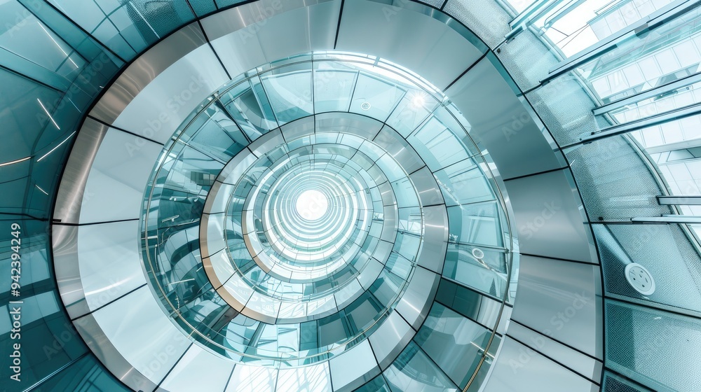 Spiral staircase inside a modern cylindrical building with glass floors Spiral staircase inside a modern cylindrical building with glass floors