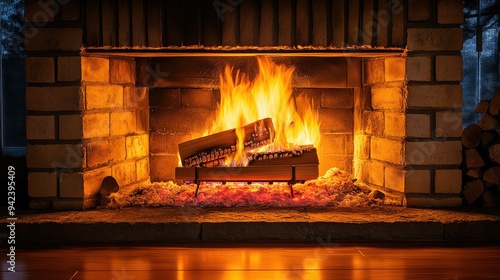 Cozy fireplace with crackling flames