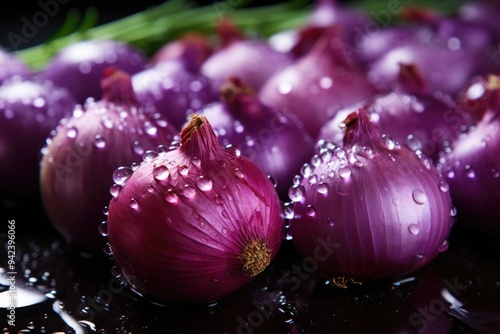 Close up texture of purple onion slices, generative IA