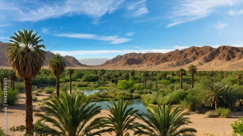 oasis in the desert, seamless looping animation video background oasis in the desert, seamless looping animation video background