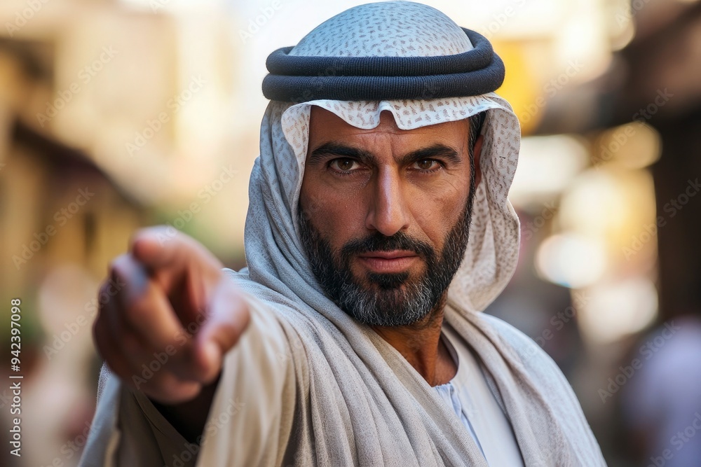 Middle Eastern Arab Man pointing his finger with generative ai Middle Eastern Arab Man pointing his finger with generative ai