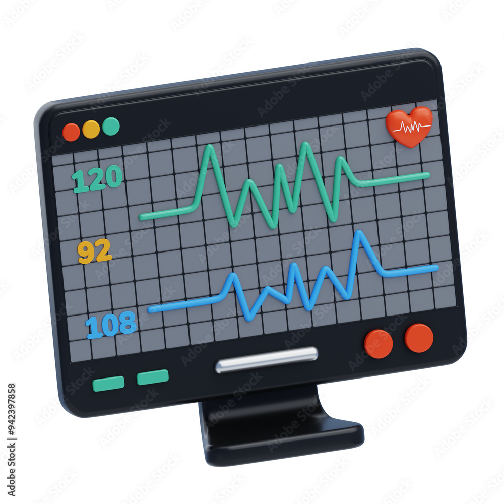 3D Electrocardiogram Monitors Heart Rhythm. 3D Icon 3D Electrocardiogram Monitors Heart Rhythm. 3D Icon