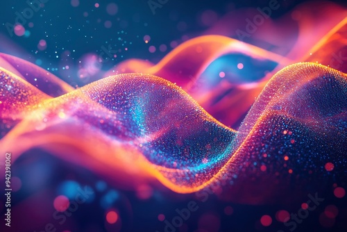 Abstract gradient hologram dynamic wave of particles. Digital technology background , ai