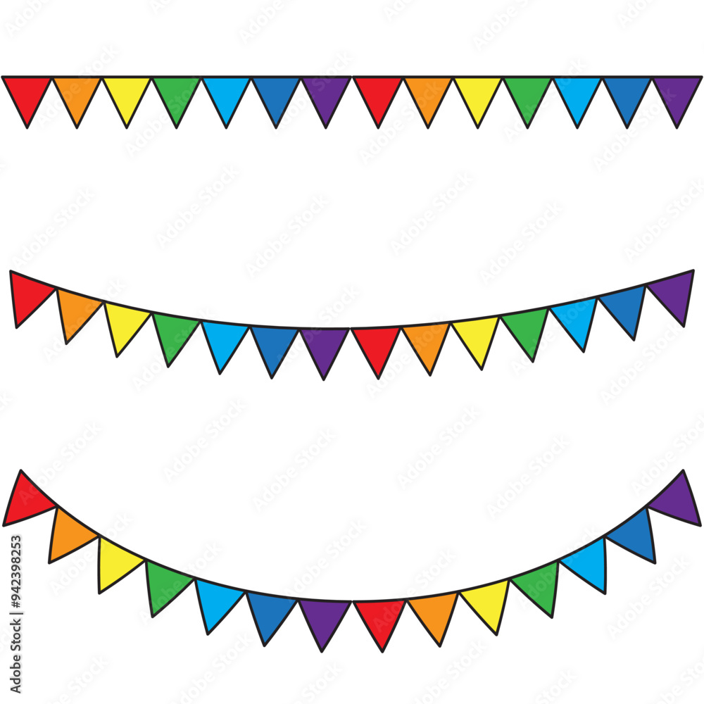 Fototapeta premium Horizontal colorful bunting. Bright festive flags. Rainbow garland decoration. Party celebration vector.