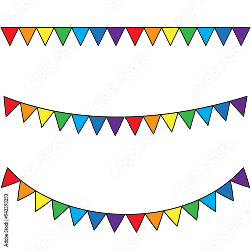Horizontal colorful bunting. Bright festive flags. Rainbow garland decoration. Party celebration vector.