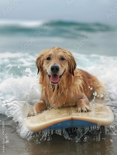Happy dog on the beach, dog in the water, dog in the sea