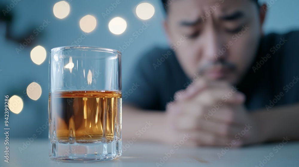 A man is sitting at a table with a glass of alcohol in front of him A man is sitting at a table with a glass of alcohol in front of him
