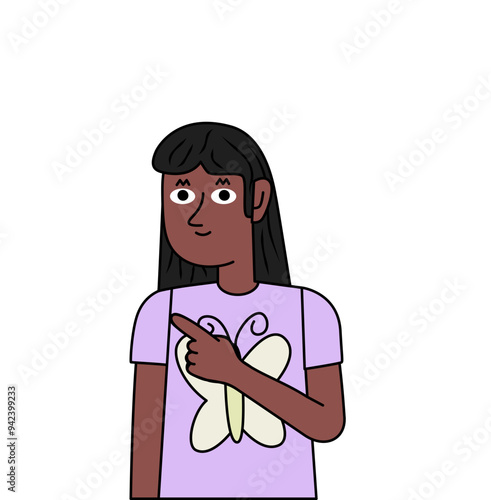 black girl guy cartoon pointing with his finger.eps