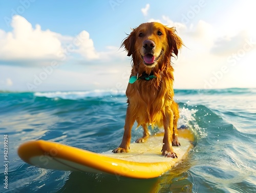 Happy dog on the beach, dog in the water, dog in the sea