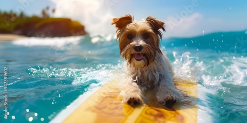 Happy dog on the beach, dog in the water, dog in the sea