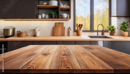 A beautifully designed kitchen with warm wooden surfaces, elegant decor, and natural light streaming through the windows.