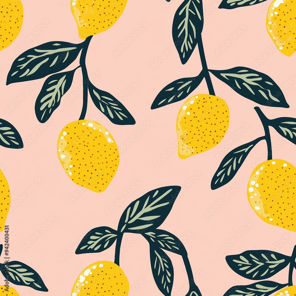 Lemon citrus seamless repeating background with light pink background Lemon citrus seamless repeating background with light pink background