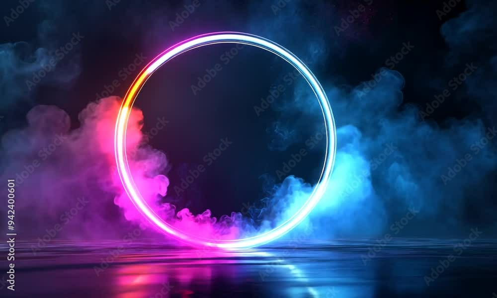 Abstract Neon Circle with Smoke and Fire Abstract Neon Circle with Smoke and Fire