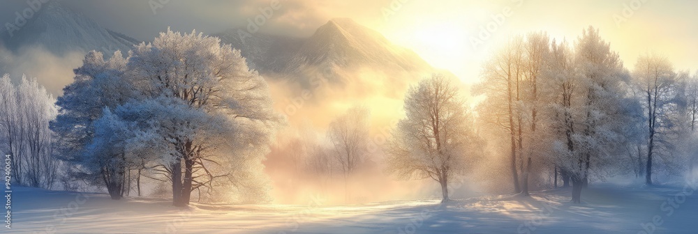 In a stunning winter landscape, frosted trees with glistening ice crystals stand against majestic mountains, showcasing the breathtaking beauty of nature in this cold, serene season that inspires awe In a stunning winter landscape, frosted trees with glistening ice crystals stand against majestic mountains, showcasing the breathtaking beauty of nature in this cold, serene season that inspires awe