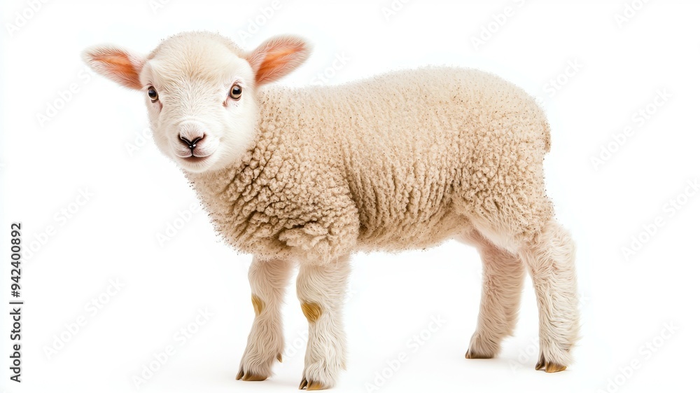 A baby sheep is standing on a white background A baby sheep is standing on a white background