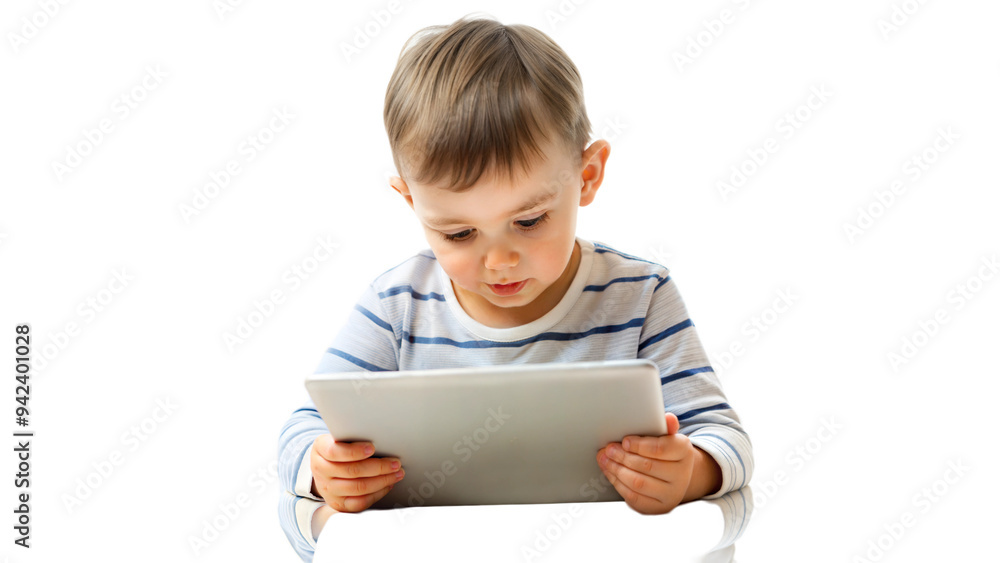 Focused boy with a tablet, engaged in digital learning Focused boy with a tablet, engaged in digital learning