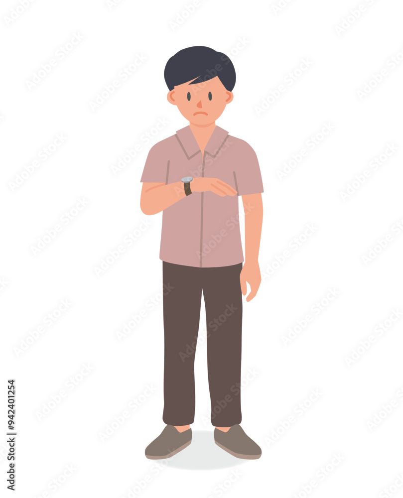impatient man looking at his watch, while waiting for something impatient man looking at his watch, while waiting for something