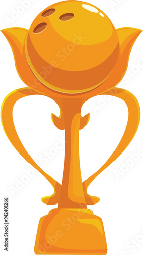 Golden bowling trophy is standing on a white background