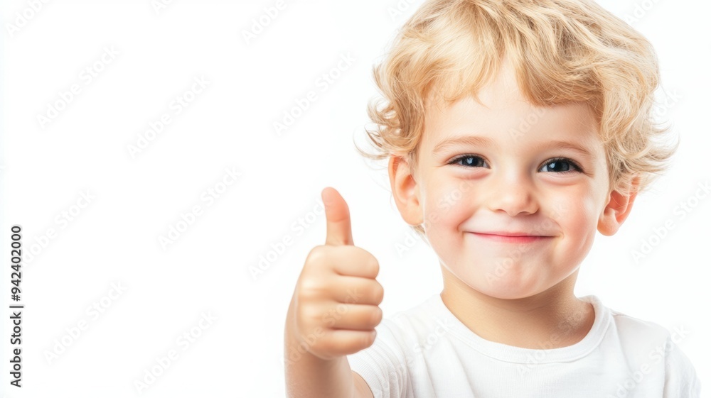 A young child is smiling and giving a thumbs up A young child is smiling and giving a thumbs up