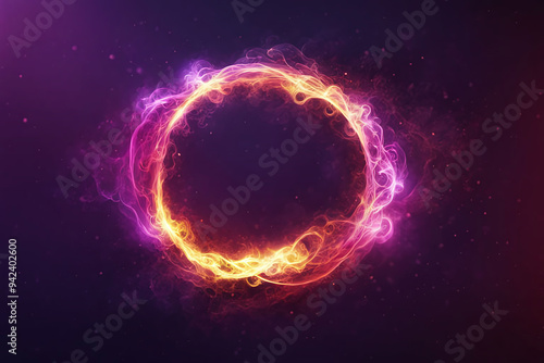 Circle shape glowing colors lightning electric arcs on black background .Abstract energy thunder spark blast, thunderbolt .Banner digital art