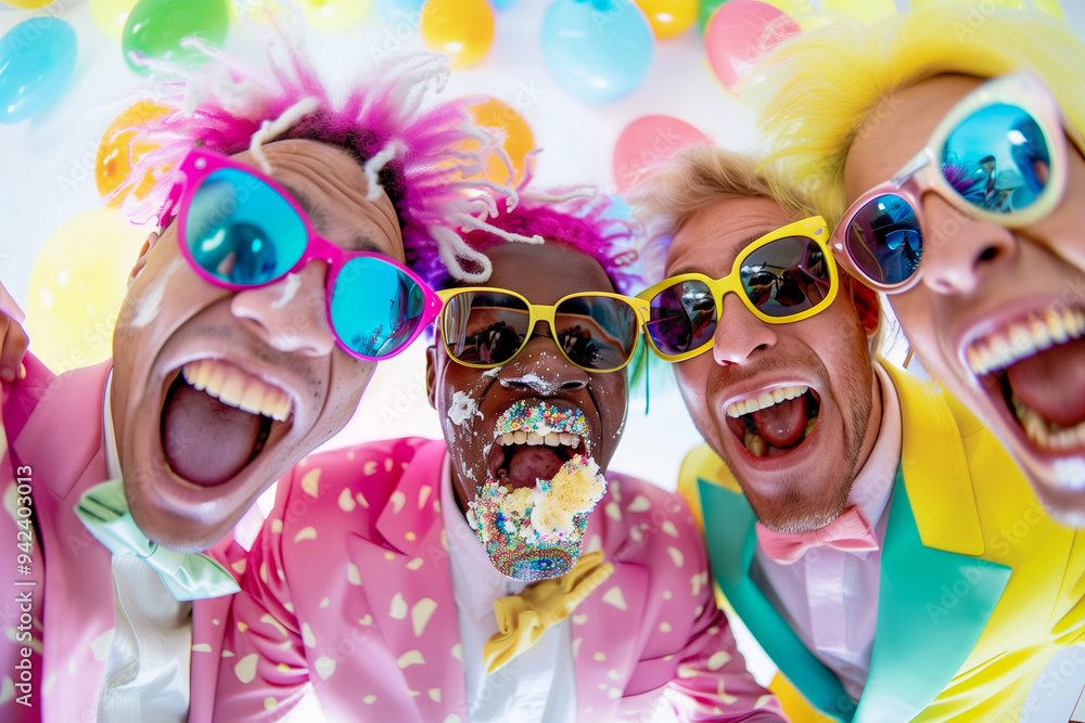 A group of men with colorful hair A group of men with colorful hair