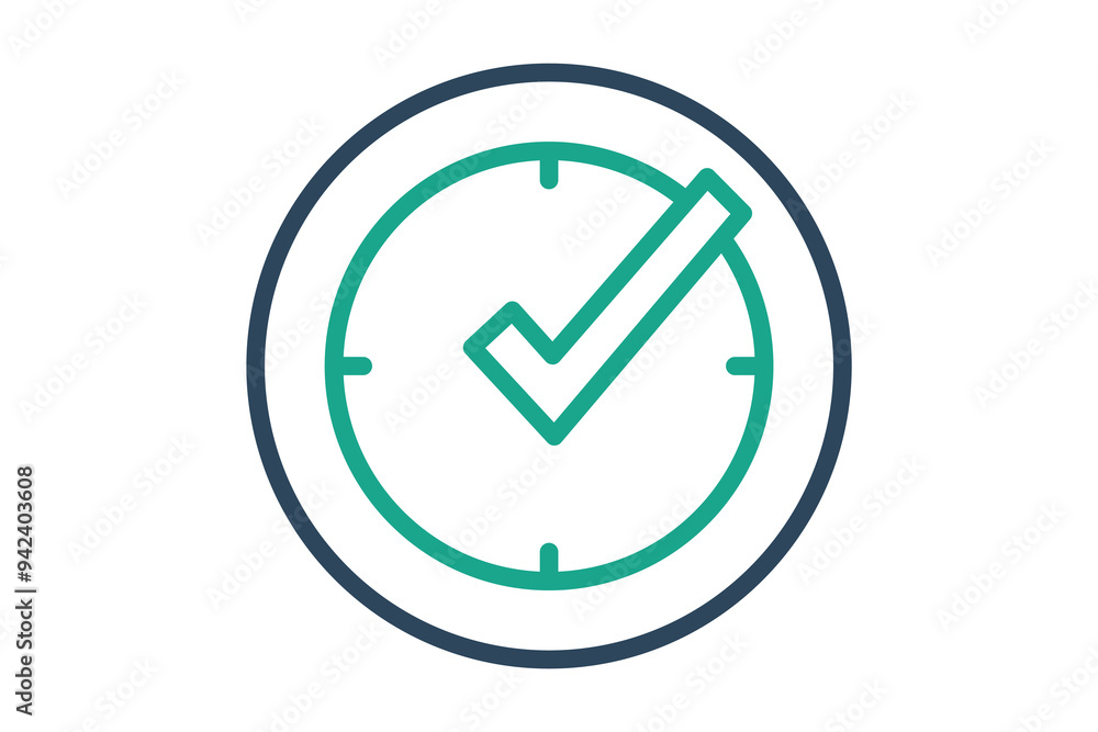 Real time icon. line icon style. clock with check mark. icon related to efficiency. productivity elements vector illustration Real time icon. line icon style. clock with check mark. icon related to efficiency. productivity elements vector illustration